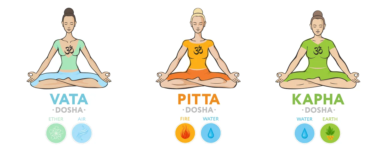Ayurveda guiding principles and three doshas diagram
