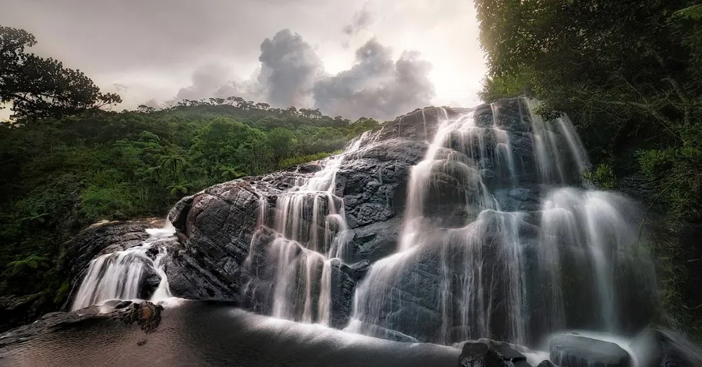 Baker's Falls cascading along the Belihul Oya within Horton Plains National Park