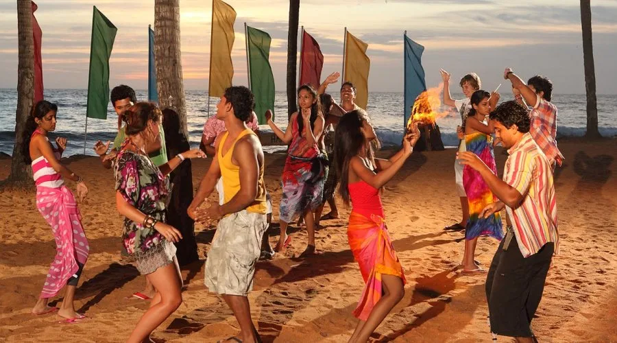 Beachside nightlife and illuminated bars at night