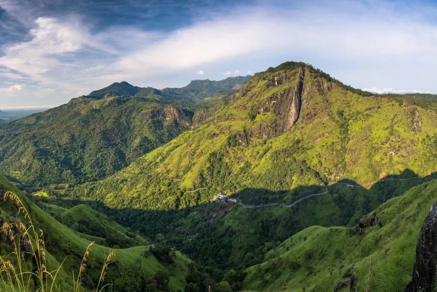 Sweeping panoramic view of Ella Rock and the dramatic Ella Gap seen from the summit of Little Adam's Peak
