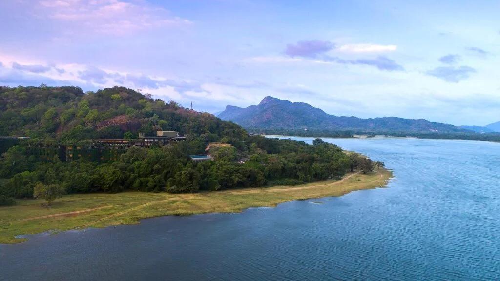 Aerial view of Geoffrey Bawa cliffside design at Heritance Kandalama