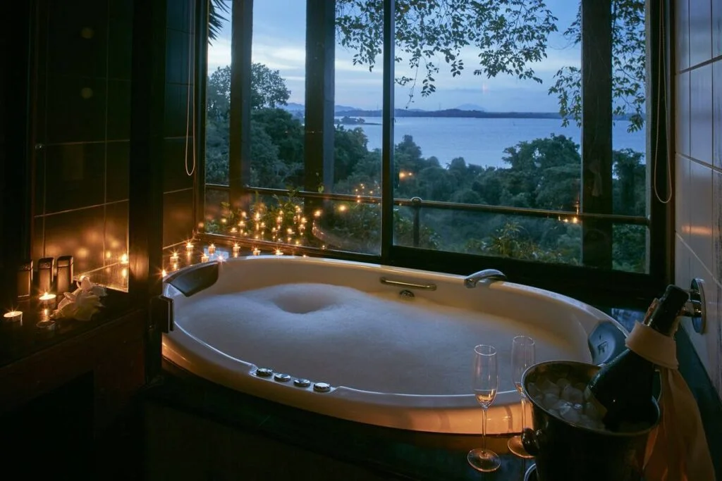 Heritance Kandalama guest room balcony overlooking Kandalama Lake
