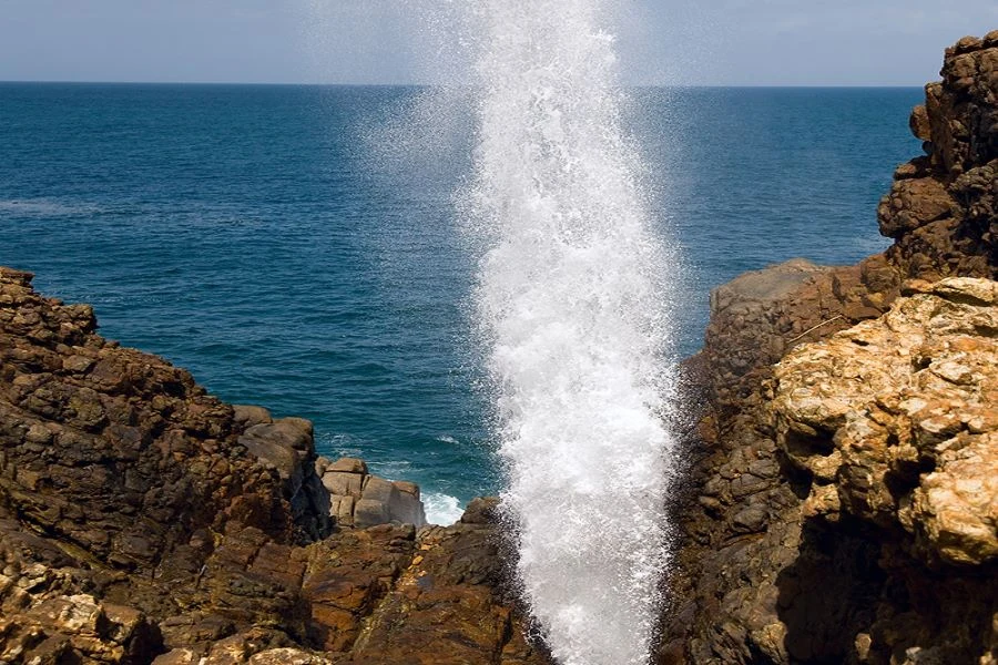 Natural marine geyser erupting at Hummanaya Blowhole near Tangalle