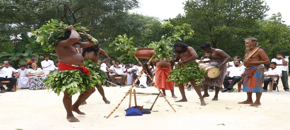 Vedda community members preserving indigenous heritage and oral folklore in their ancestral settlement