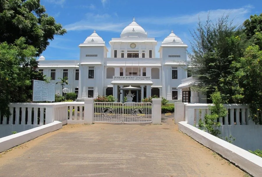 Stately Indo-Saracenic white architecture of the rebuilt Jaffna Public Library