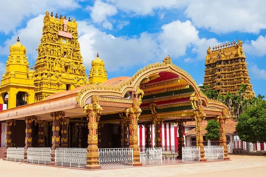 Golden towers of Nallur Kandaswamy Kovil temple in Jaffna