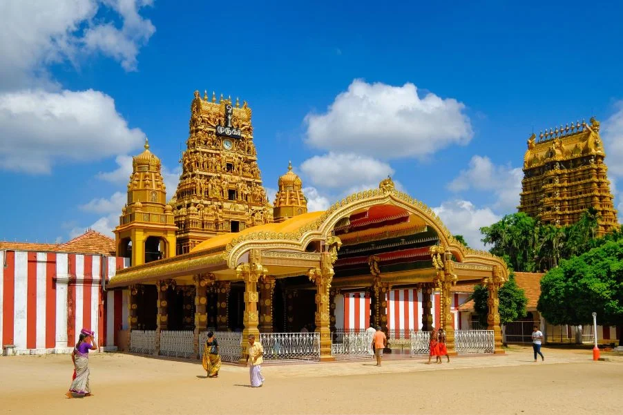 The towering golden gopuram and sacred courtyards of Nallur Kandaswamy Kovil