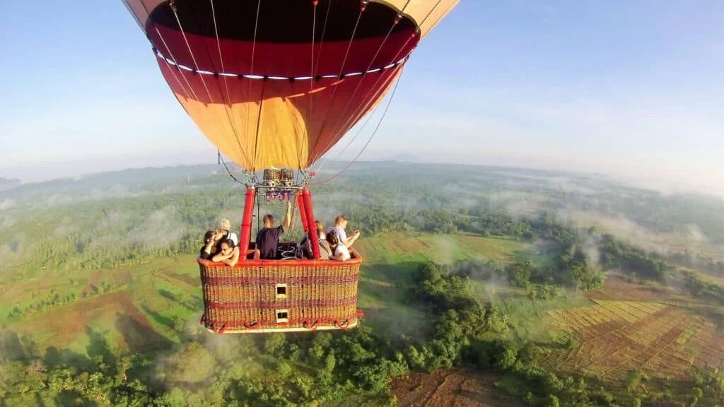 Hot air balloon floating over the Cultural Triangle near Sigiriya