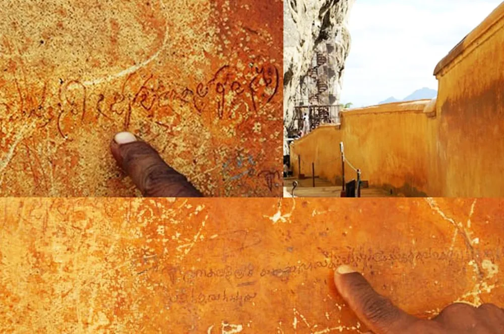The polished Mirror Wall and ancient Sinhala graffiti at Sigiriya
