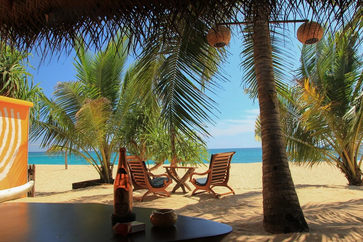Mangrove beach cabanas on the south coast of Sri Lanka