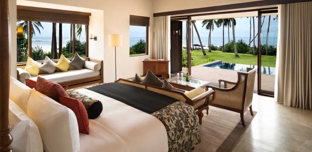 Private pool villa surrounded by palms in Tangalle