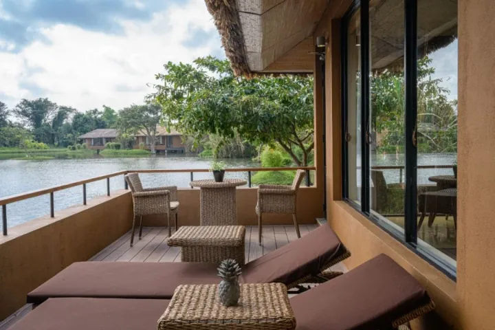 Water Garden Sigiriya private lakefront villa terrace overlooking wetlands