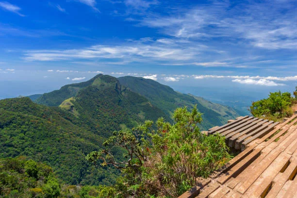 The sheer 880-meter vertical drop of World's End escarpment overlooking the southern plains